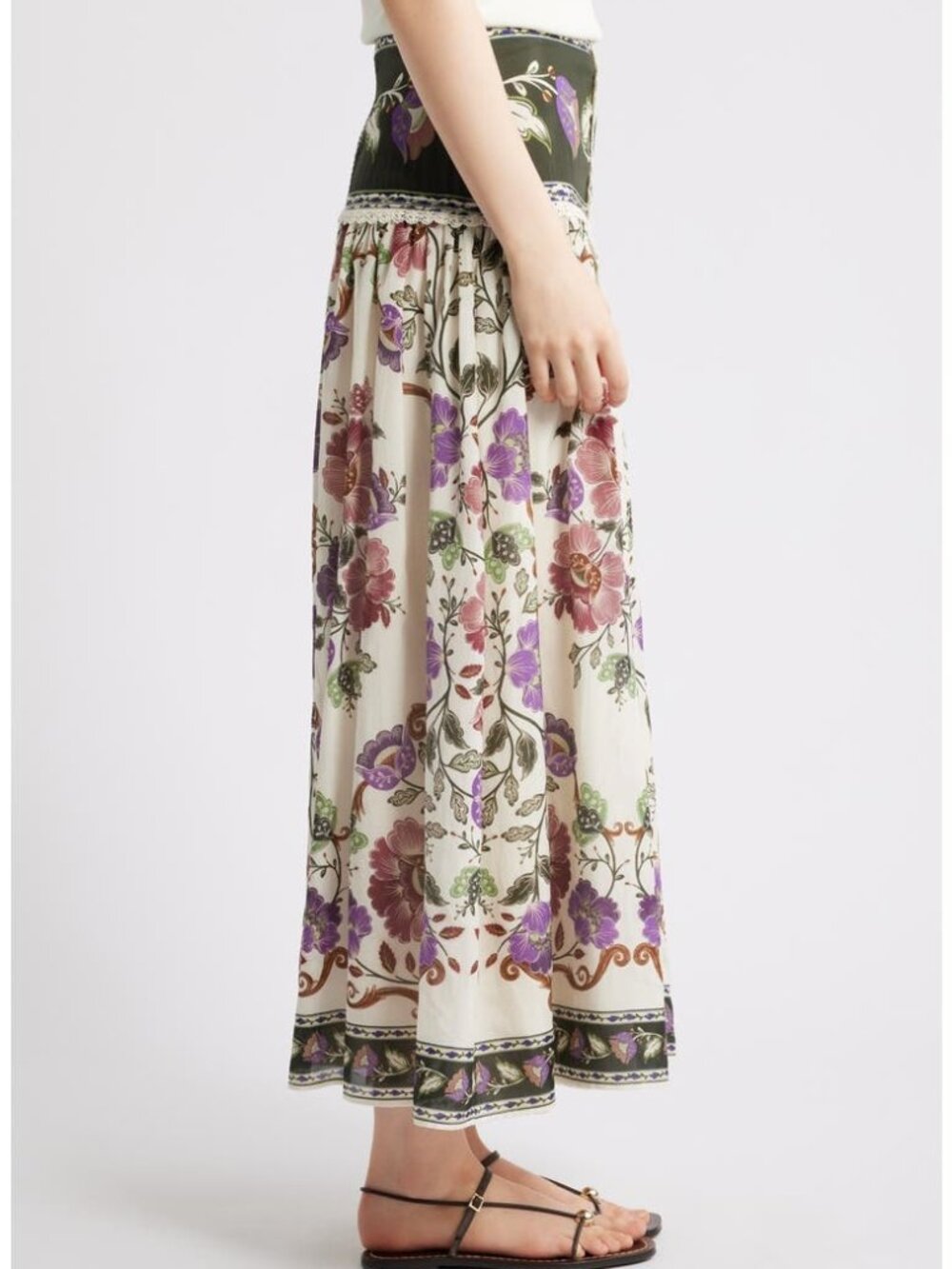 Sold FARM Rio Rococo Floral Lace Buttoned Midi Skirts Women's Size L Cream - Picture 2 of 3